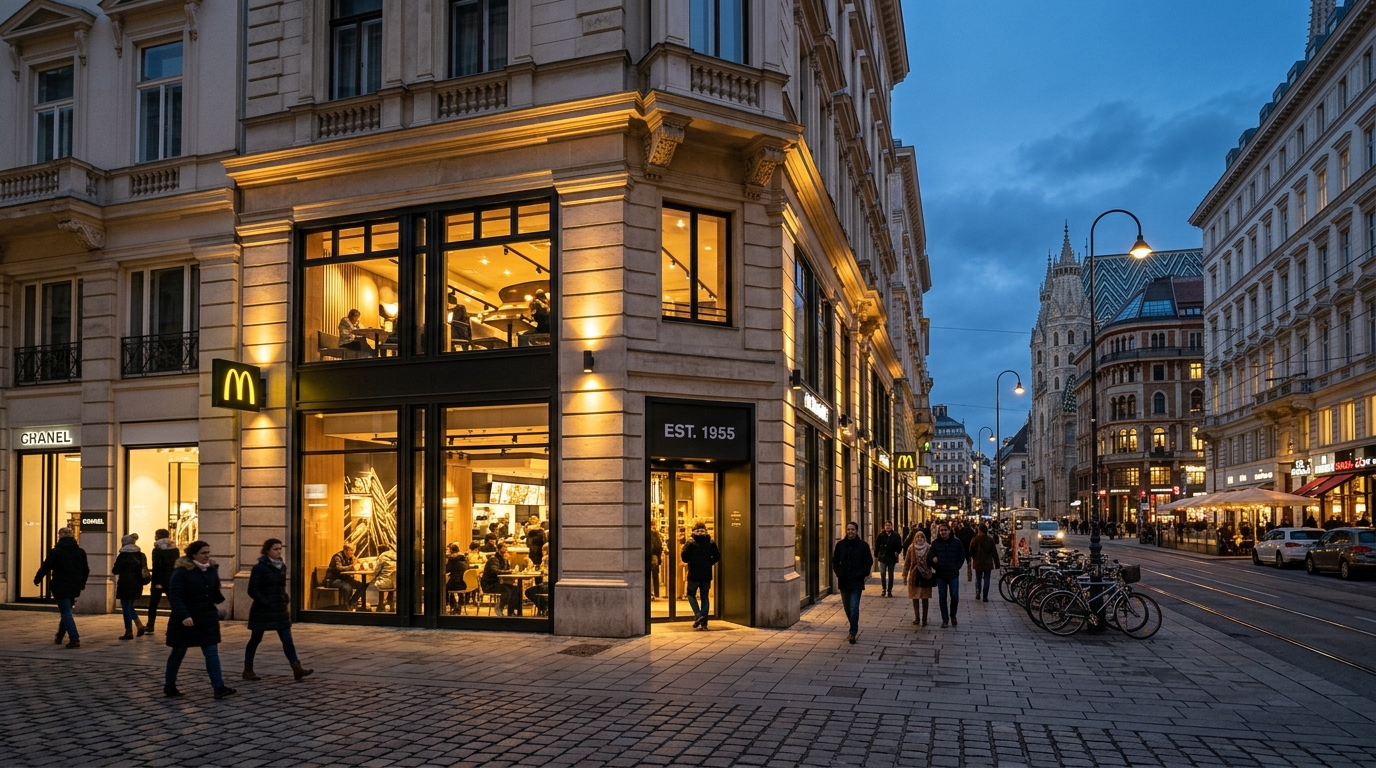 Restaurante McDonald's en entorno urbano europeo